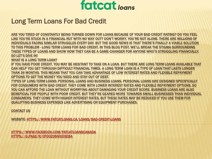 long term loans for bad credit