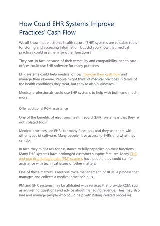 how could ehr systems improve practices cash flow