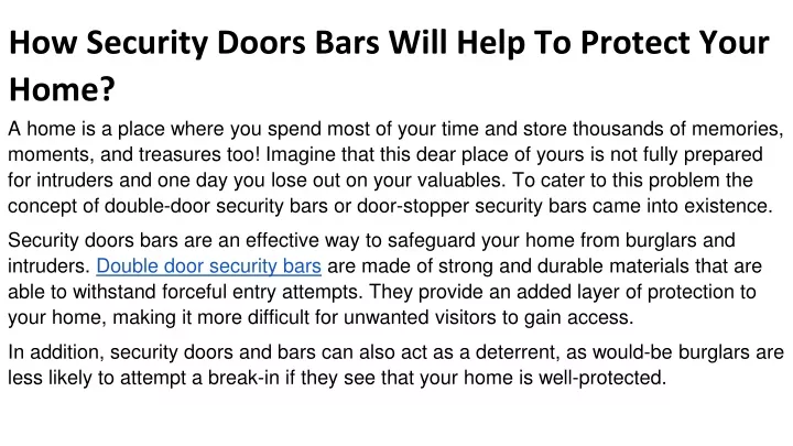 how security doors bars will help to protect your home