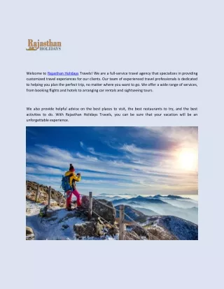 Welcome to Rajasthan HolidaysTravels!
