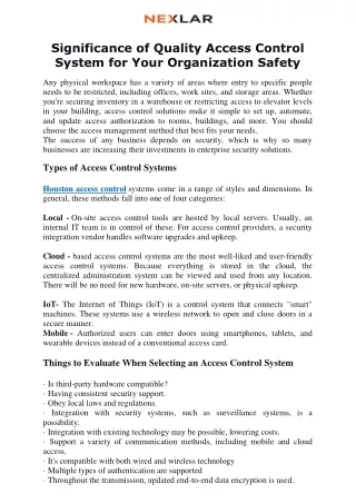 significance of quality access control system