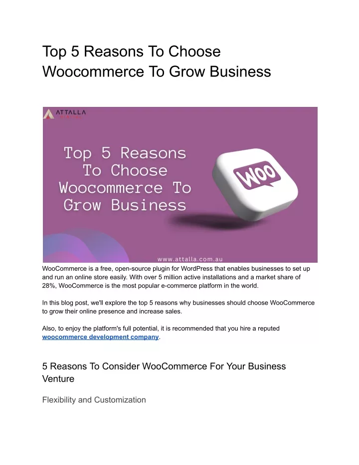 top 5 reasons to choose woocommerce to grow