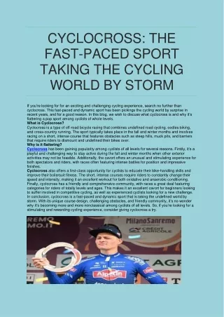 Cyclocross The Fast-Paced Sport Taking the Cycling World by Storm