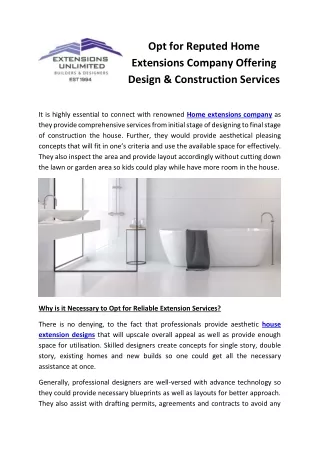Opt for Reputed Home Extensions Company Offering Design & Construction Services