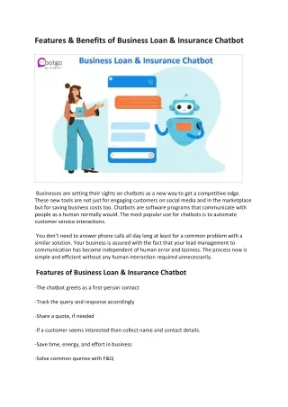 Features & Benefits of Business Loan & Insurance Chatbot