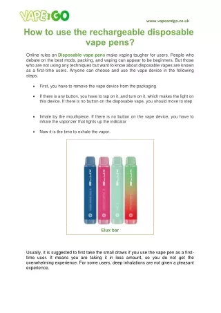 How to use the rechargeable disposable vape pens ?