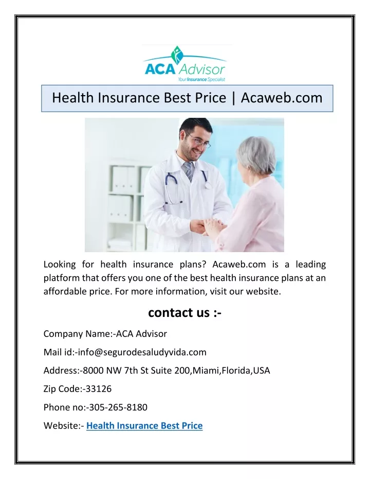 health insurance best price acaweb com