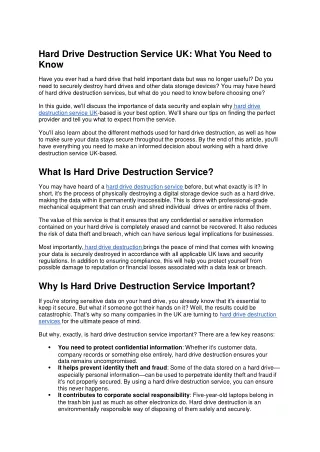 Hard Drive Destruction Service UK