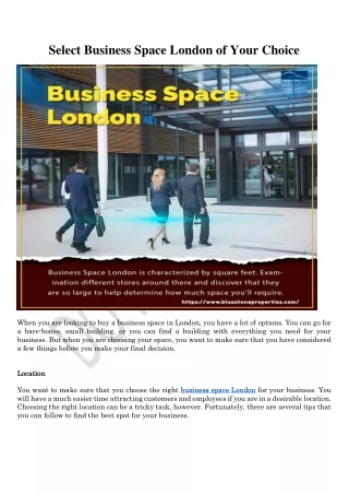 Select Business Space London of Your Choice