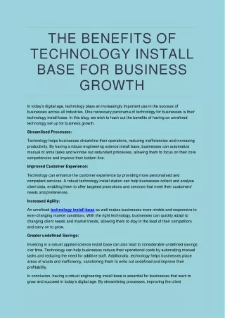 The Benefits of Technology Install Base for Business Growth