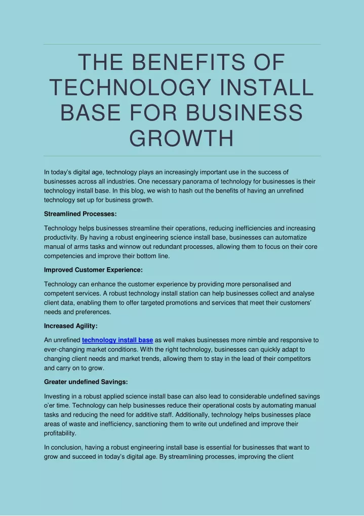 the benefits of technology install base