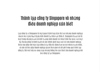 Thành lập công ty Singapore và những điều doanh nghiệp cần biết