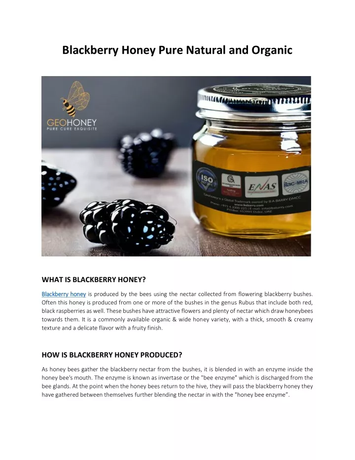 blackberry honey pure natural and organic