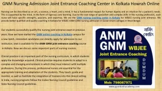 GNM Nursing Admission Joint Entrance Coaching Center in Kolkata Howrah Online