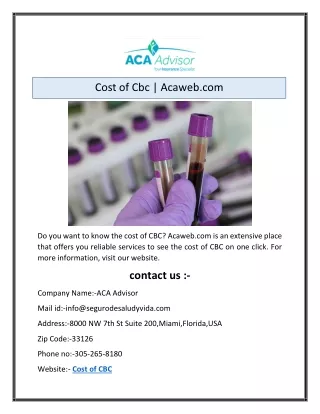 cost of cbc acaweb com