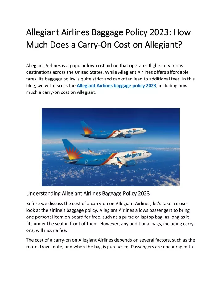 PPT How Much Does a CarryOn Cost on Allegiant PowerPoint