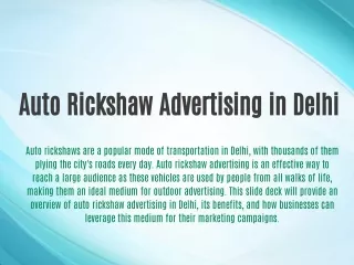 Auto Rickshaw Advertising in Delhi: A Cost-effective and Highly Visible Outdoor Advertising in Delhi