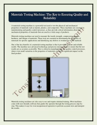 materials testing machine the key to ensuring