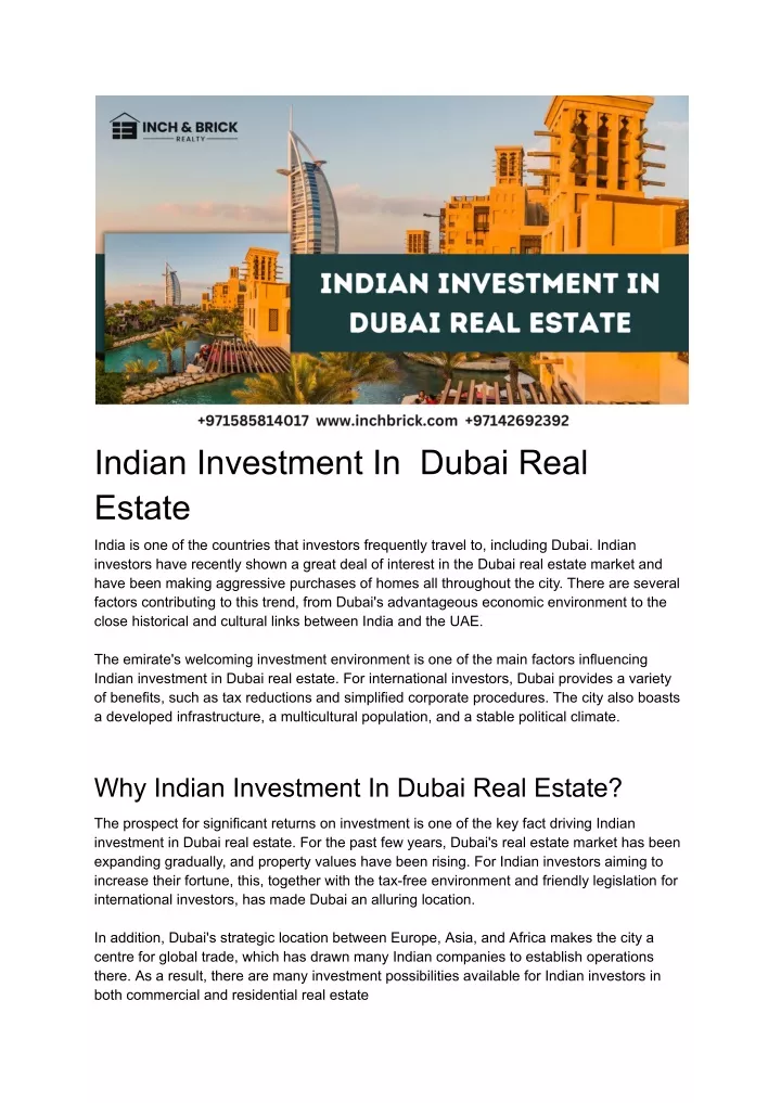 indian investment in dubai real estate