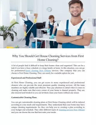 Why You Should Get House Cleaning Services from First Home Cleaning