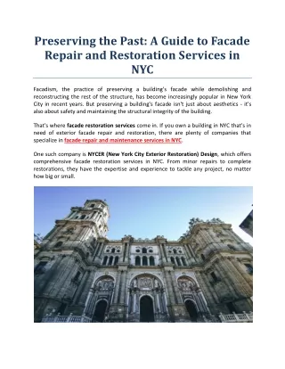 Preserving the Past - A Guide to Facade Repair and Restoration Services in NYC