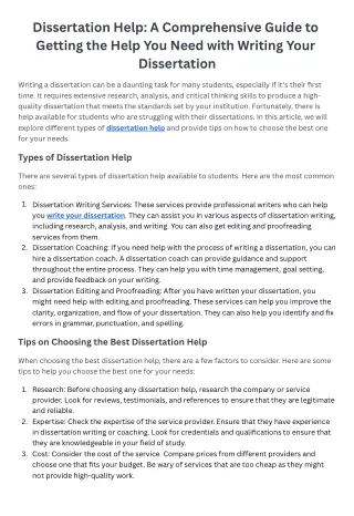 Dissertation Help A Comprehensive Guide to Getting the Help You Need with Writing Your Dissertation