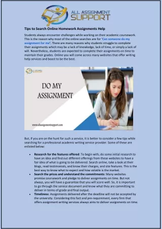 tips to search online homework assignments help