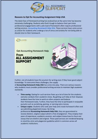 reasons to opt for accounting assignment help usa
