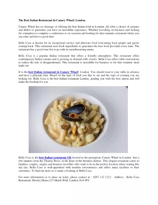 The Best Italian Restaurant In Canary Wharf, London.