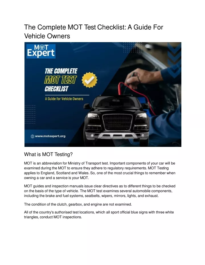 the complete mot test checklist a guide