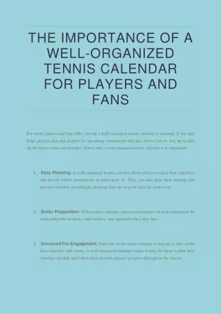 The Importance of a Well-Organized Tennis Calendar for Players and Fans