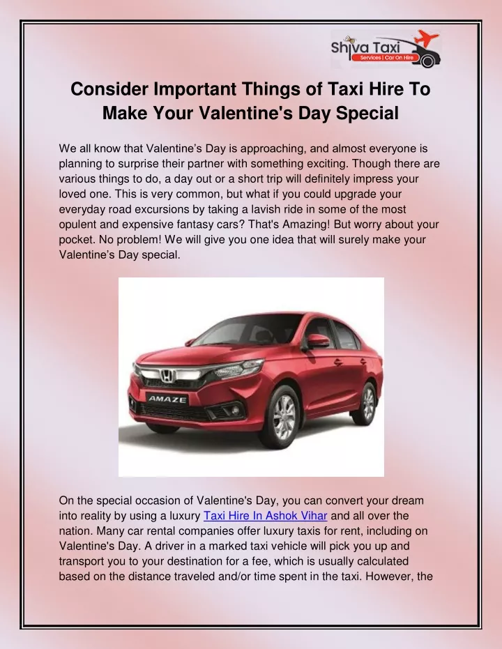 consider important things of taxi hire to make