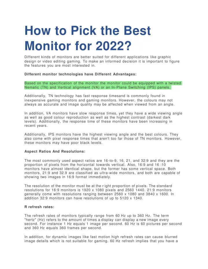 how to pick the best monitor for 2022