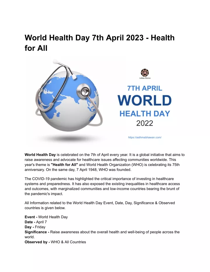 world health day 7th april 2023 health for all