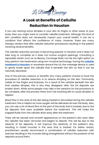 A Look at Benefits of Cellulite Reduction in Houston