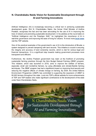 N. Chandrababu Naidu Vision for Sustainable Development through AI and Farming I