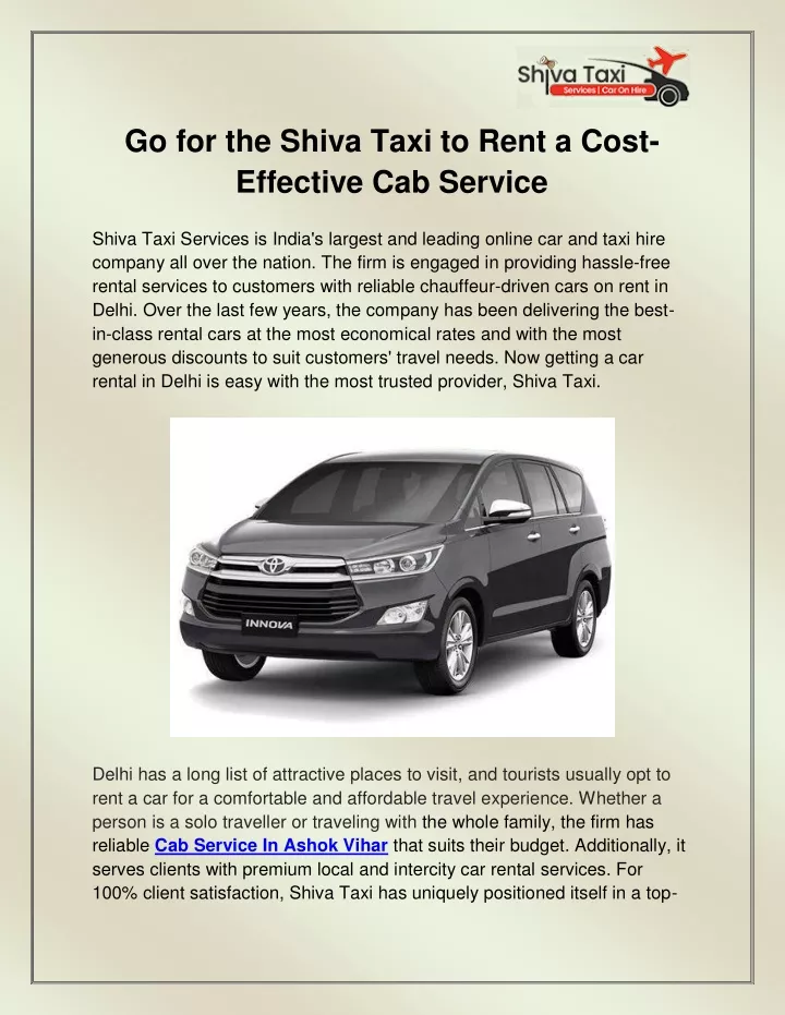 go for the shiva taxi to rent a cost effective