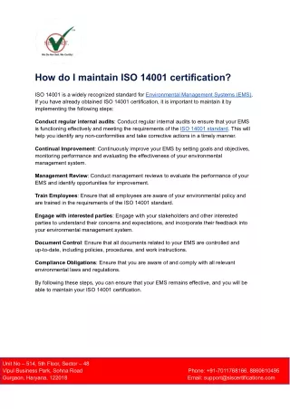 how do i maintain iso 14001 certification