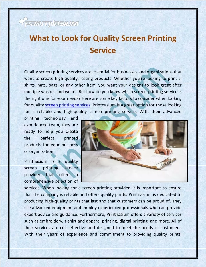 what to look for quality screen printing service