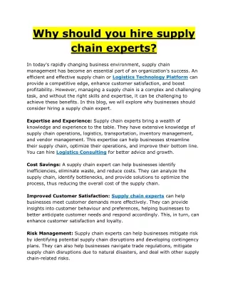 Why should you hire supply chain experts?