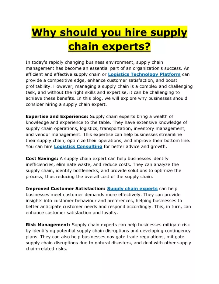 why should you hire supply chain experts