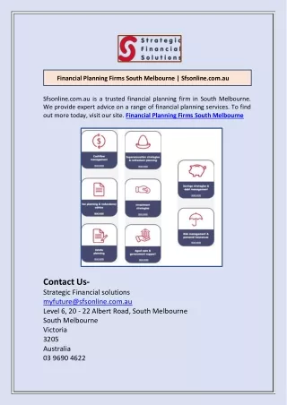 Financial Planning Firms South Melbourne | Sfsonline.com.au