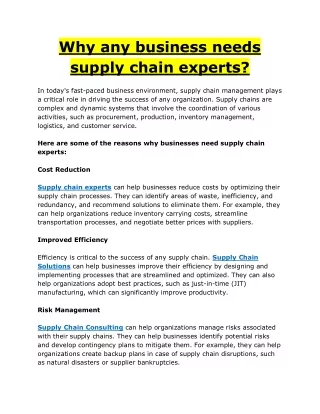 Why any business needs supply chain experts?