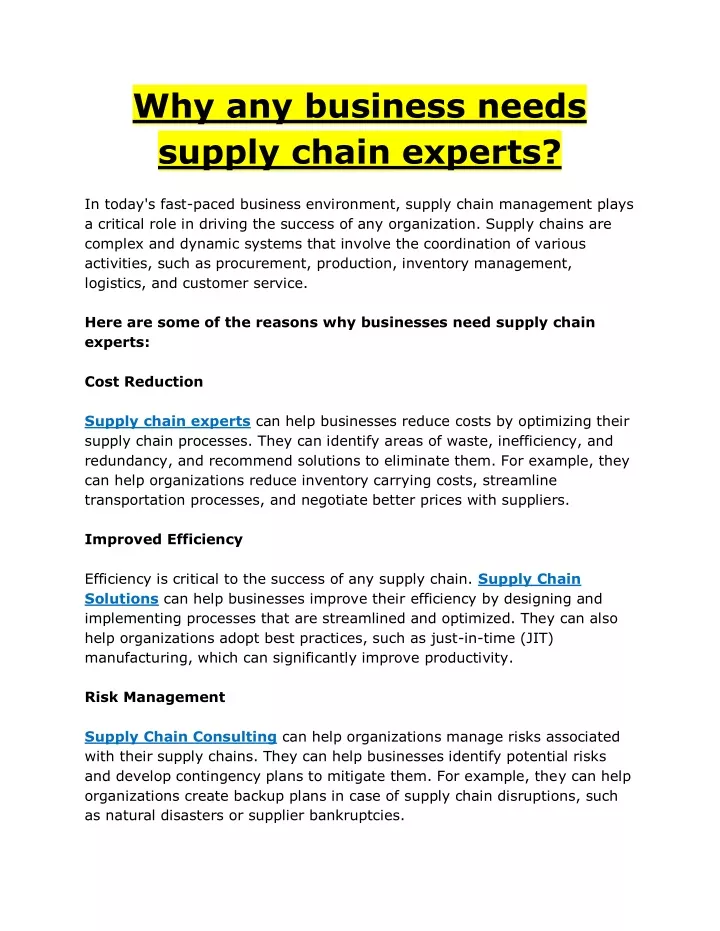 why any business needs supply chain experts