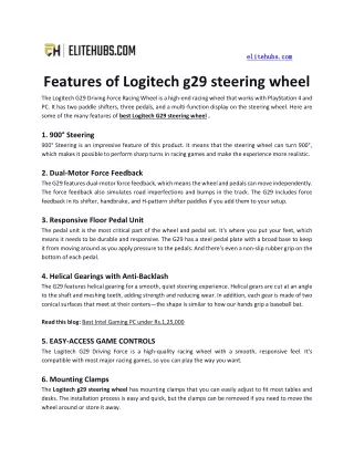 Features of Logitech g29 steering wheel
