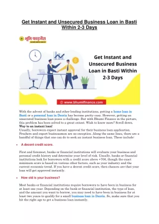 Get Instant and Unsecured Business Loan in Basti Within 2-3 Days