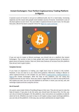 Instant Exchangers: Your Perfect Cryptocurrency Trading Platform In Nigeria