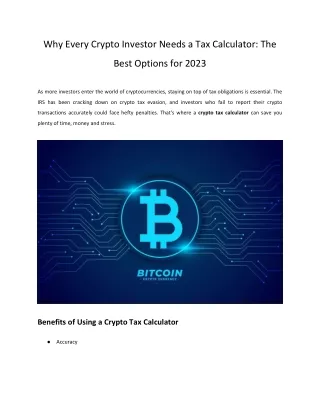 Why Every Crypto Investor Needs a Tax Calculator_ The Best Options for 2023
