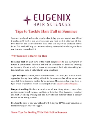 Tips to Tackle Hair Fall in Summer