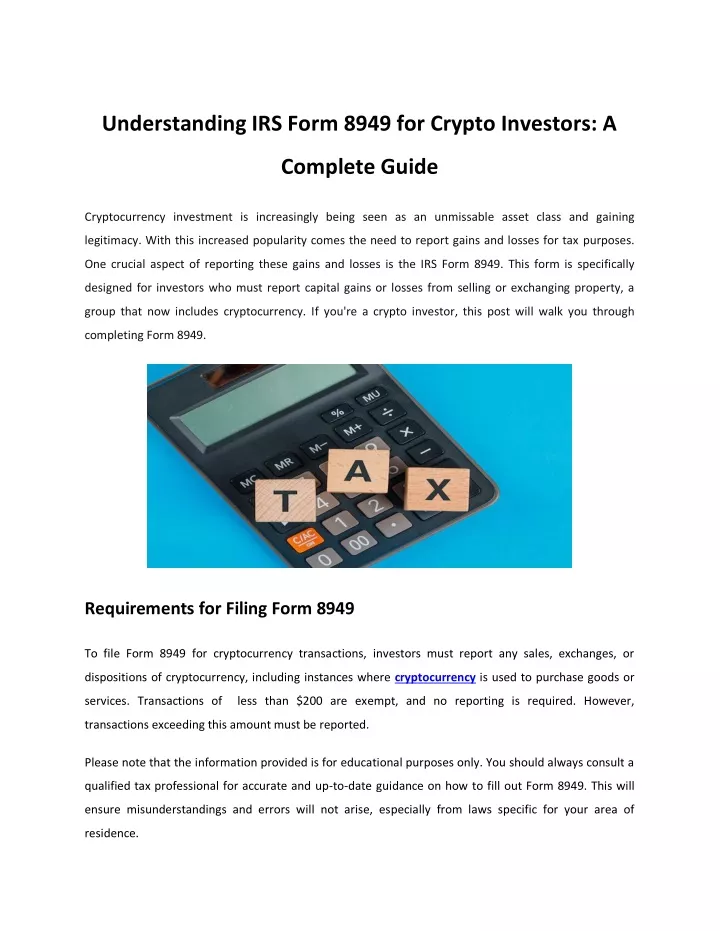 understanding irs form 8949 for crypto investors a